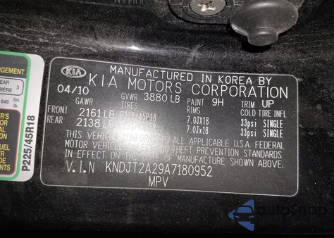 2010 Kia Soul ! from USA, damaged, VIN KNDJT2A29A7180952